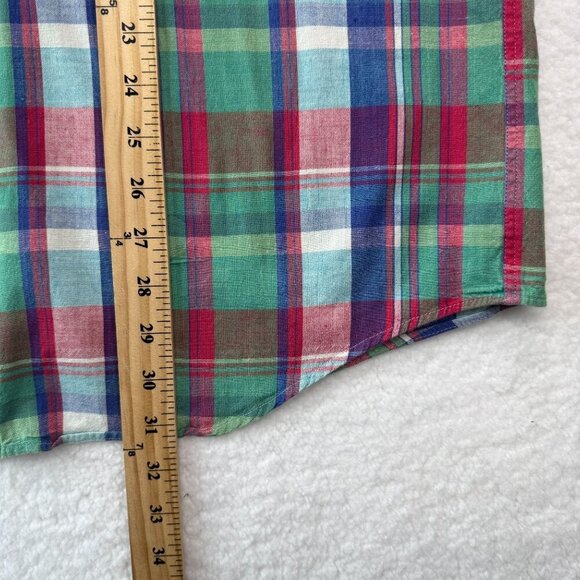 VTG 1980s Eddie Bauer Superior Madras Plaid Button Up Shirt SS Mens XL Preppy - Picture 10 of 13